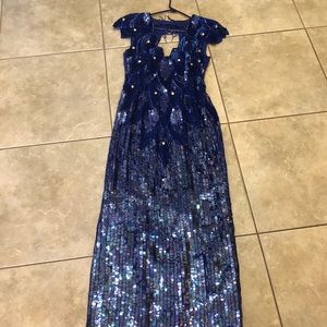 Full length blue sequin gown